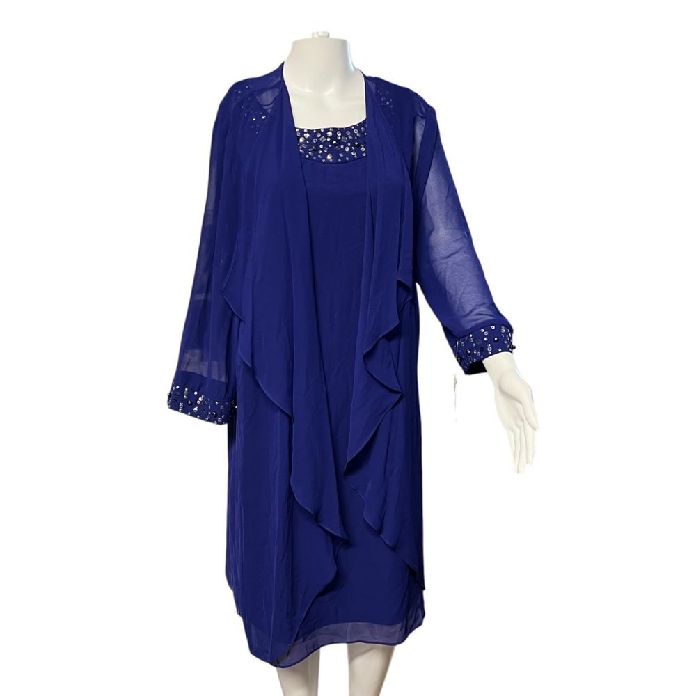 SLNY NWT Women’s Iris Blue Dress with Beading & Coverup Sz. 18 (XL)